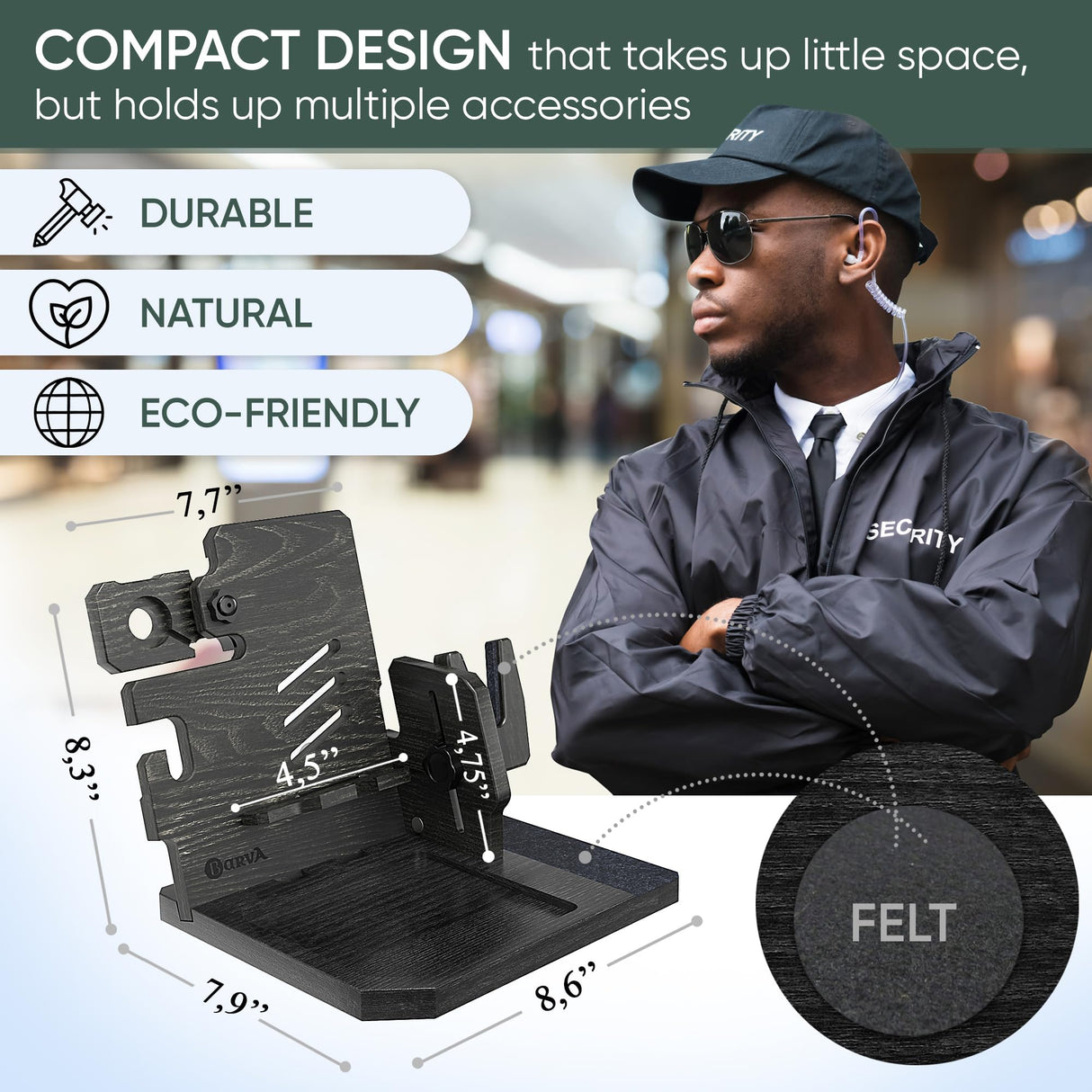 BARVA Adaptive Wood Gun Rack Phone Docking Charging Station Gifts for Men Dad Birthday Ideas Nightstand Organizer Charging Dock Watch Charging Stand Wallet Key Gadget Device Bedroom Bedside Holder BarvA