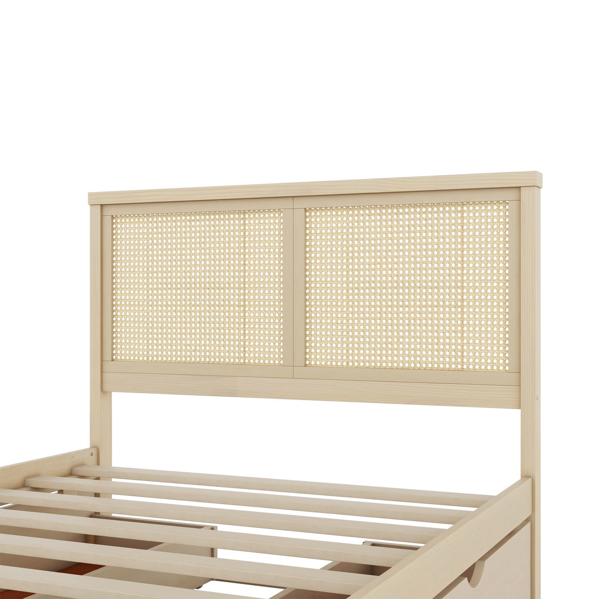 Linique Rattan Bed Frame Full,Full Size Wood Storage Platform Bed with 4 Drawers and Rattan Headboard(Natural) Linique