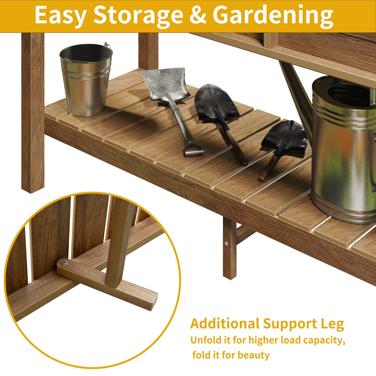 DWVO 48x18x30in Raised Garden Bed, Poly Wood Planter Box Stand,Weather Resistant Planter Box with Legs & Storage Shelf, Elevated Garden Bed for Backyard, Patio, Balcony,Brown DWVO