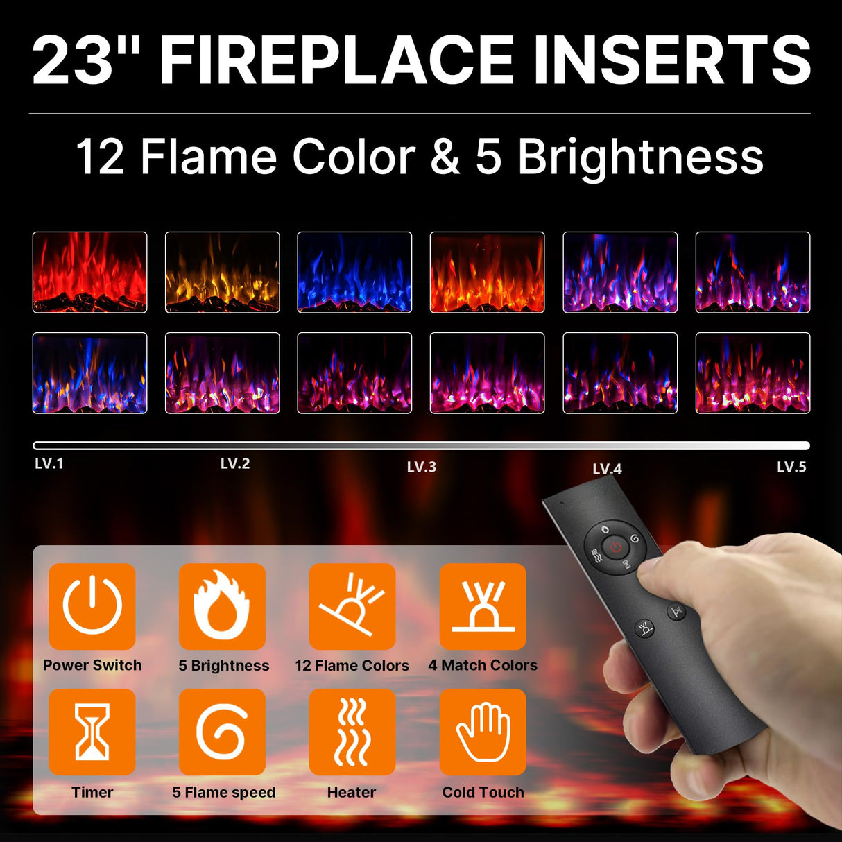 2-in-1 Arched Cabinet with Electric Fireplace–Black Bookcase, Open Book Shelf for Living Room, 71” Tall Wooden Display Cabinet, Kitchen Pantry, Adjustable Shelves, 23'' ETL-Certified Fireplace Insert BREEZEHEAT