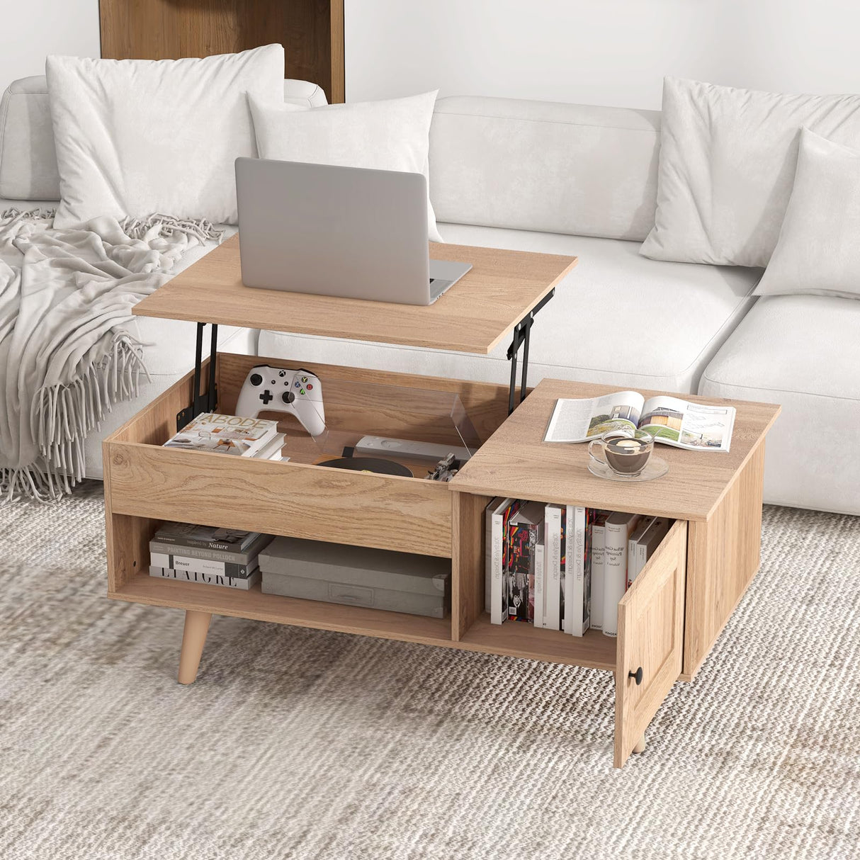 Tangkula Lift Top Coffee Table with Storage, Living Room Table with Hidden Compartment, Cabinet & Open Shelf, Flip Top Center Table, Pull up Coffee Table for Home, Office (Natural) Tangkula