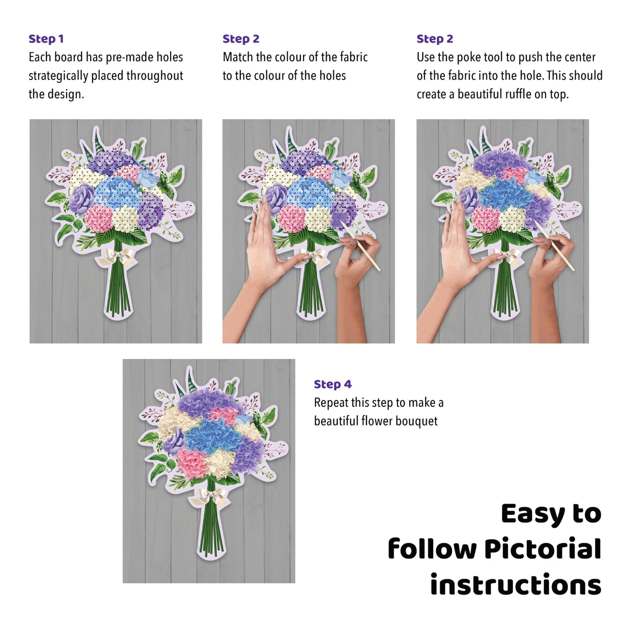 Unwynd Poke Art Hydrangea Flower Bouquet, Mess-Free Sewing Fabric Arts & Crafts for Adults, DIY Flower Bouquet Kit, Birthday Gifts for Women, Activity Craft Kit for Adults & Teens, Hobbies for Moms Unwynd