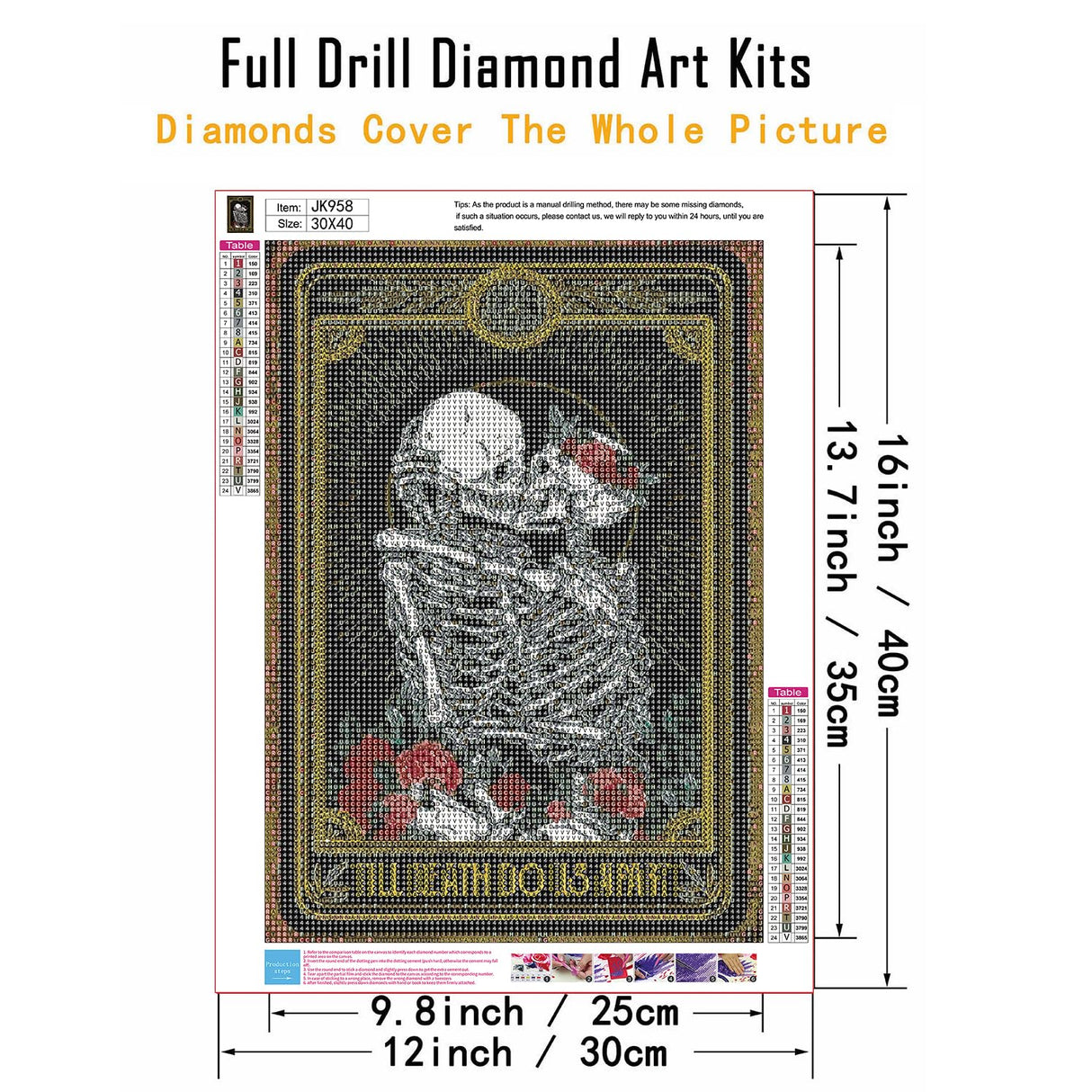 CHWGLFGG 5D Diamond Art Kits for Adults Beginners, Tarot Card Skull Kissing Diamond Painting Kits, DIY Full Round Drill Paint by Diamonds Dot Gem Art for Adults, Home Wall Decor 12x 16 Inch CHWGLFGG