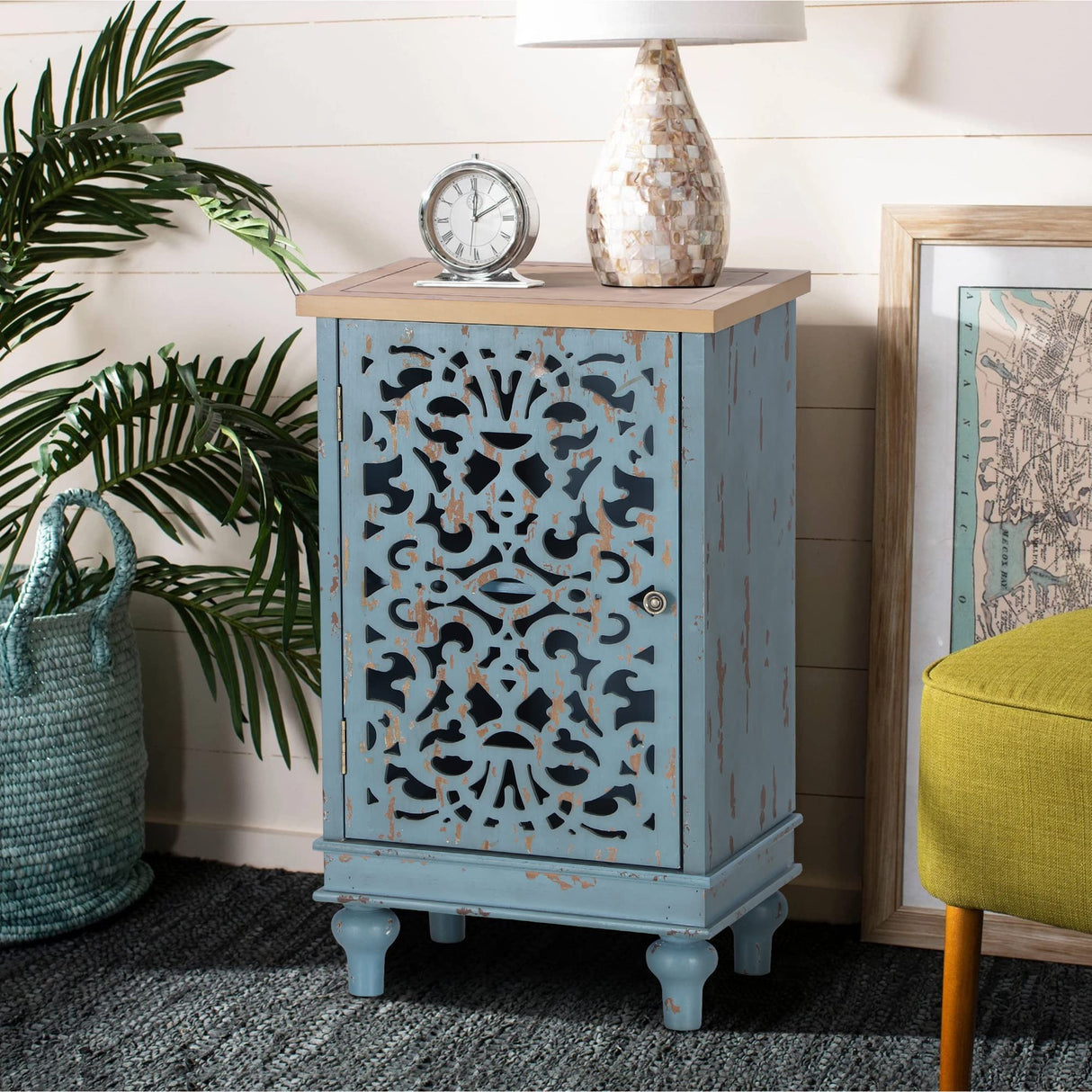 PHI VILLA Small Accent Storage Cabinet with Single Door - Decorative Nightstand for Living Room Bedroom, End Side Table Cabinet Blue PHI VILLA