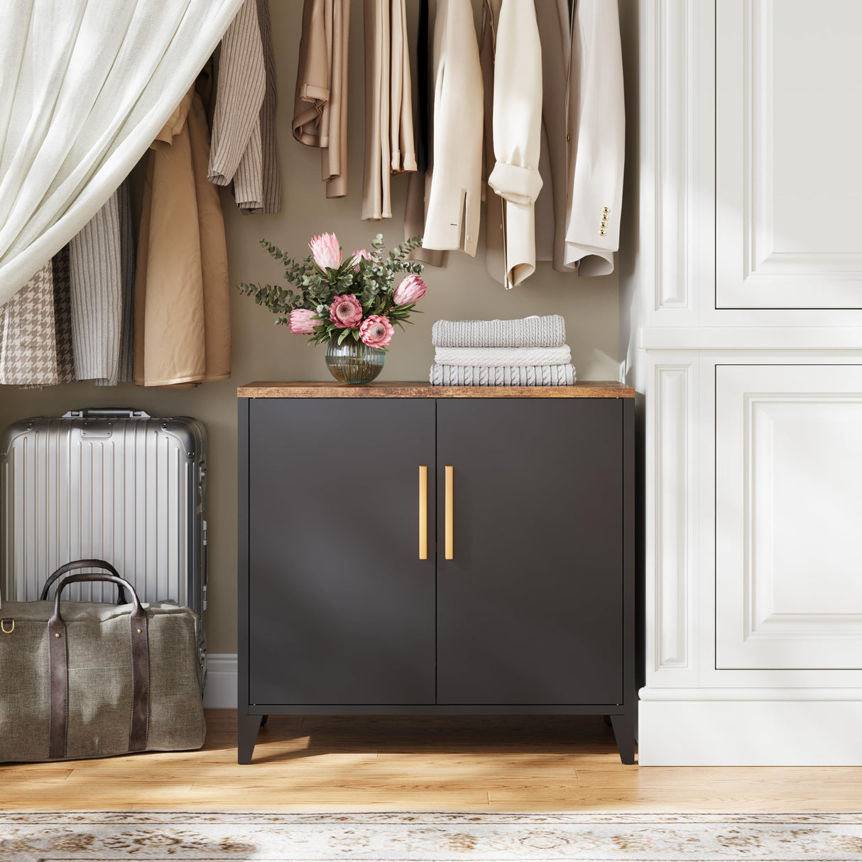 Letaya Storage Cabinet with 2 Doors,Metal Small Buffet Sideboard Cabinet for Entryway, Kitchen, White (Black) Letaya