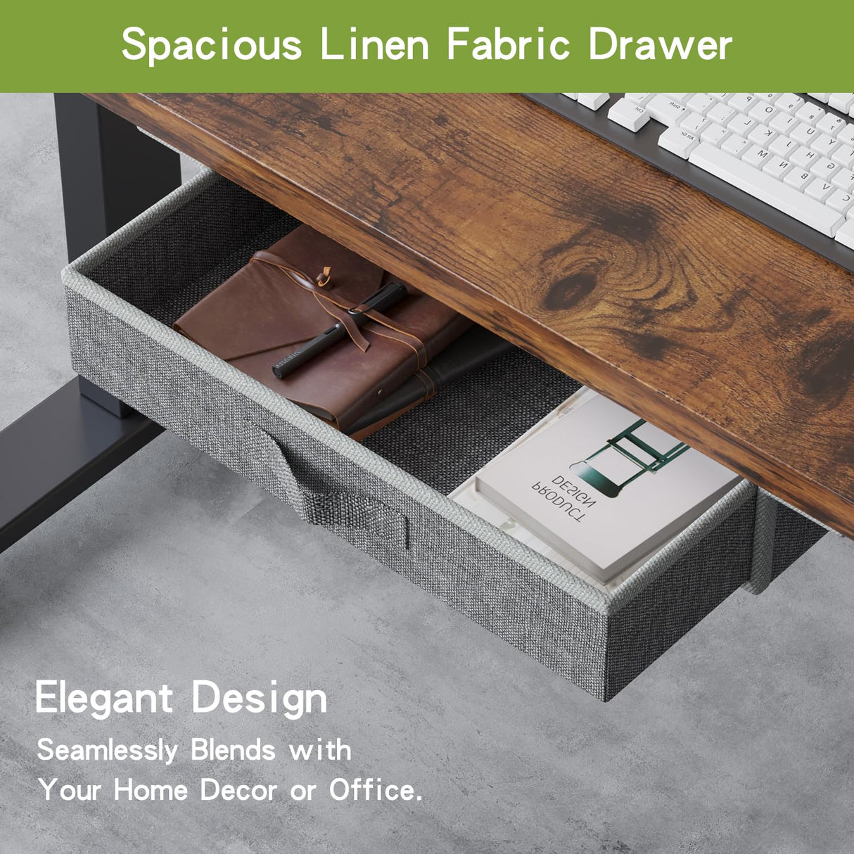 Radlove Dual Motors Height Adjustable 63 x 30'' Electric Standing Desk with Drawer Stand Up Table 4 Memory Keys, Computer Desk with Splice Board Home Office Desk, Rustic Brown Top + Black Frame Radlove