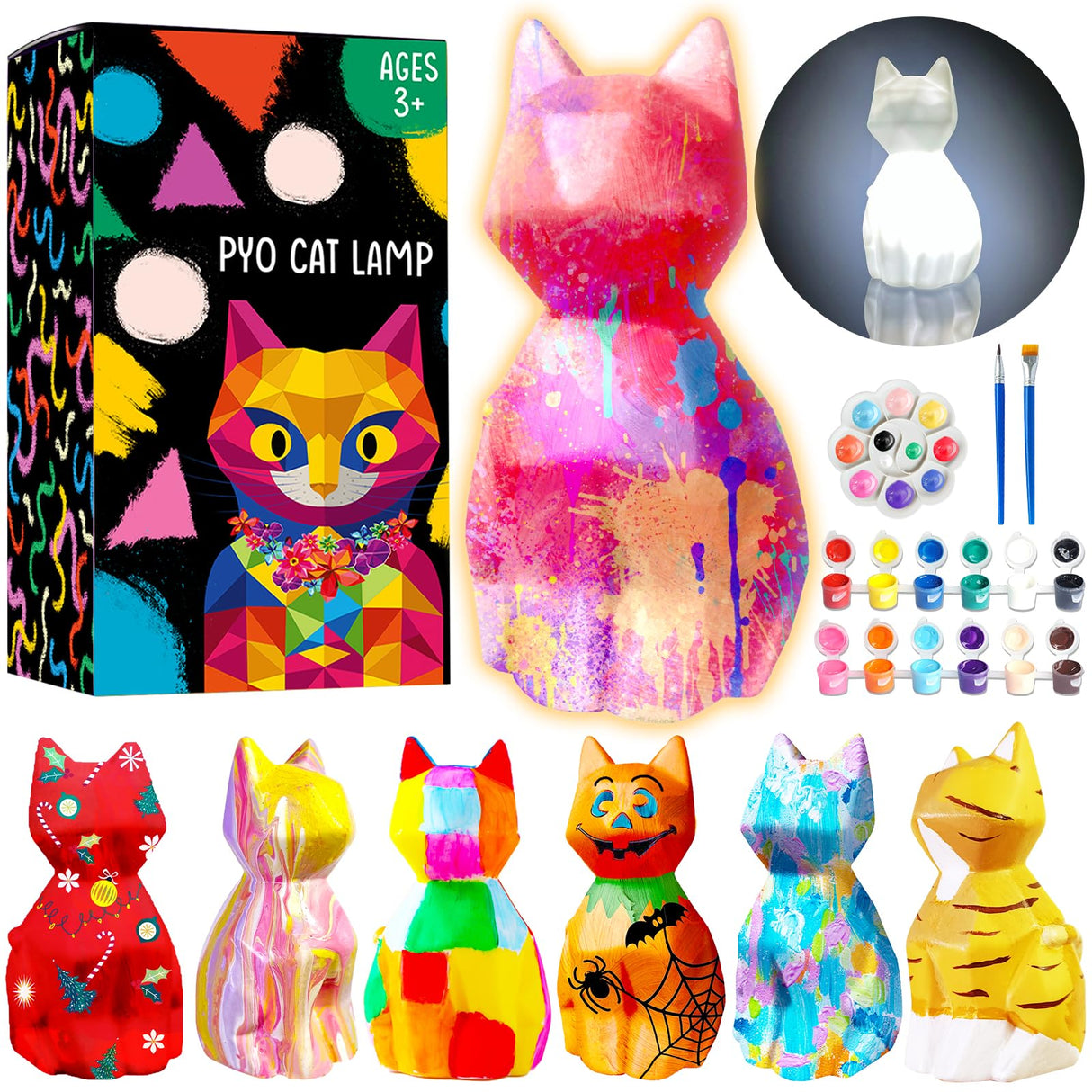 Goodyking Paint Your Own Cat Lamp Kit, DIY Cat Crafts Night Light, Painting Kit Arts & Crafts for Kids Ages 8-12, Art Supplies Birthday Party Valentine Gift for Teens Girls Boys Age 3 4 5 6 7 8+ Goody King