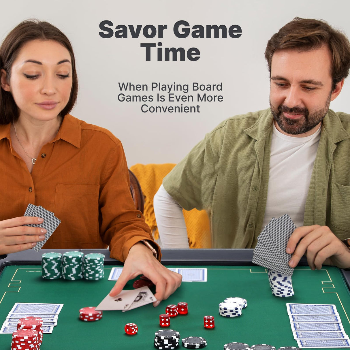 Queensell Folding Game Table with Double Sided Mat, Foldable Board Game Table for Mahjong, Domino, Poker, Puzzle, Card - 35 x 35 x 27 Inches with Storage Bag Queensell