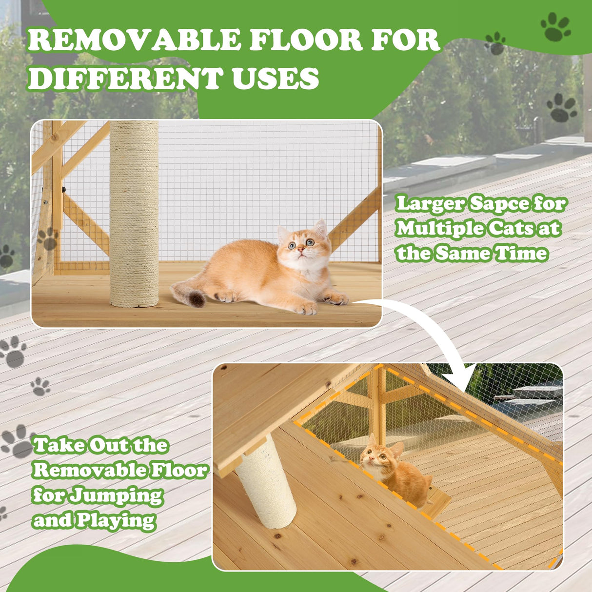 Grepatio Catio Outdoor Cat Enclosure, 4 Tiers Cat House with Waterproof Roof, Indoor Cat Cage with Wheels and Removable Floor, Large Outside Wood Cattio Kitty with Resting Box, Window Access (Natural) Grepatio