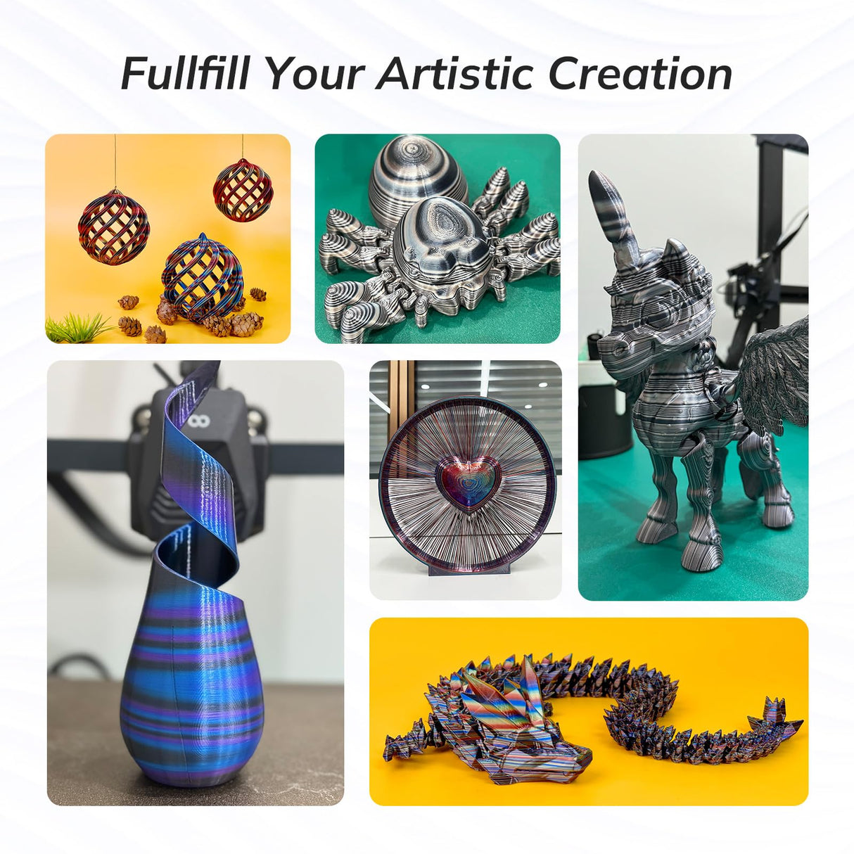 AMOLEN Silk PLA 3D Printer Filament Bundle, Shiny Multicolor Rainbow PLA Filament 1.75mm Pack, Fast Color Change PLA 3D Printing Filament for Most FDM 3D Printer, 200g X 4 Spools AMOLEN