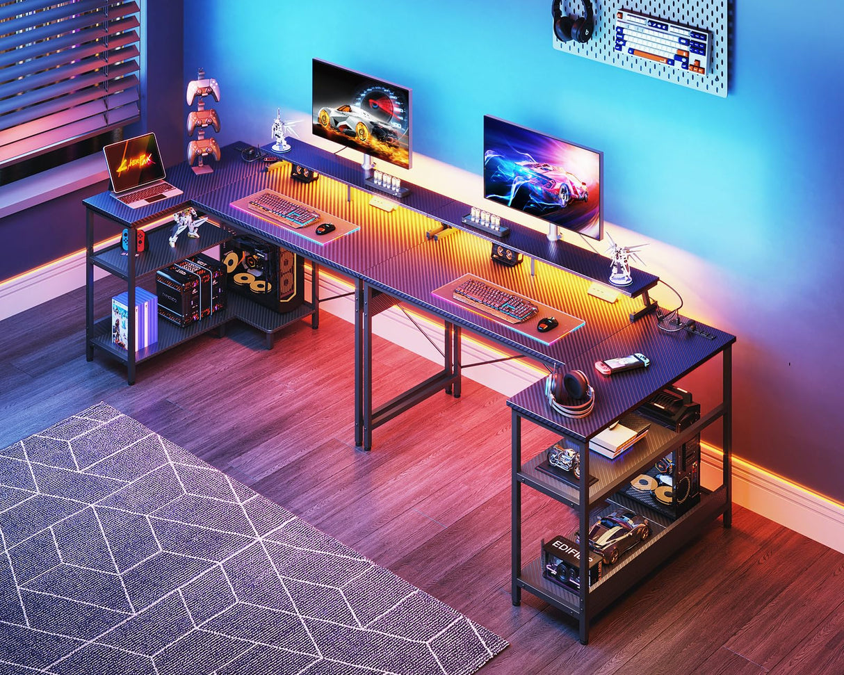ODK 48 Inch Reversible L-Shaped Gaming Desk with USB Ports, LED Lights & Storage Solutions ODK