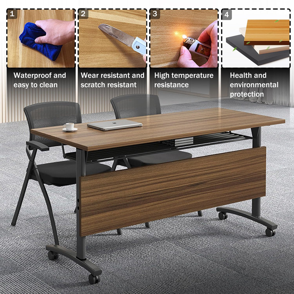 LKATOR Foldable Conference Table,Modern Mobile Meeting Table with Silent Wheels,Mobile Training Table for Training Rooms,Rolling Conference Room Tables for Office,Classroom (6pack 61 * 21.6 * 29.5) LKATOR