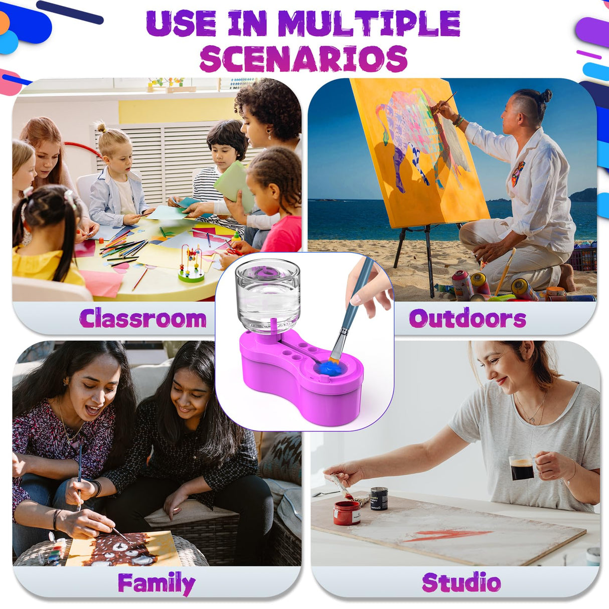 Paint Brush Cleaner, Painting Station for Kids Adult Artist, Paint brushes Cleaner Tool with Drain and Brush Holder-Paint Brush Rinser for Arylic,WaterColor-Water Based Paints,Drawing and Art Supplies ACGASK