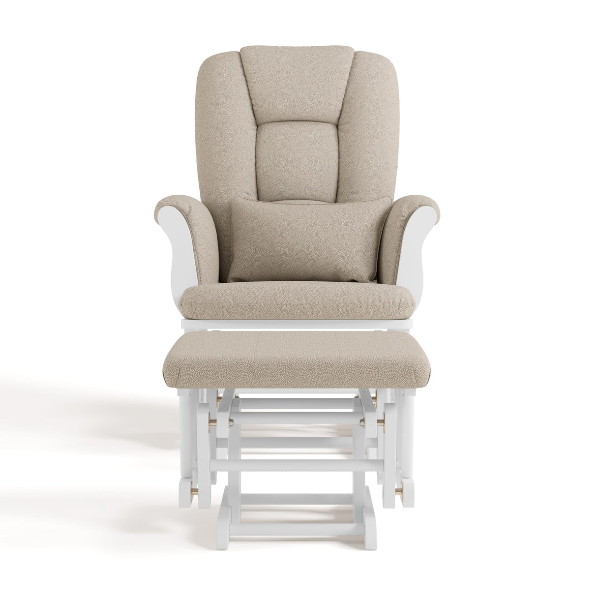 Storkcraft Tuscany Custom Glider and Ottoman with Free Lumbar Pillow (White/Taupe Swirl) - Cleanable Upholstered Comfort Rocking Nursery Chair with Ottoman Storkcraft