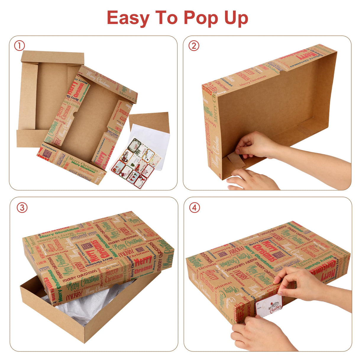 Giiffu 14.5" Medium Kraft Gift Boxes with Lids, 12 Pack Christmas Shirt Boxes with 12 Holiday Designs – Includes Tissue Paper & Stickers Giiffu