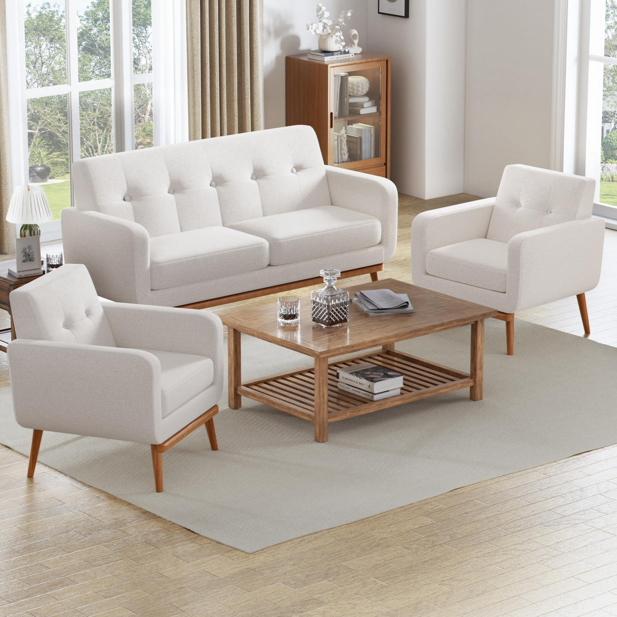 HUIMO 60'' Loveseat Sofa, Mid Century Modern Love Seat Couches for Living Room, Upholstered Love Seats Furniture with Solid Frame Button Tufted Small Couch for Bedroom Office Apartment (White) HUIMO