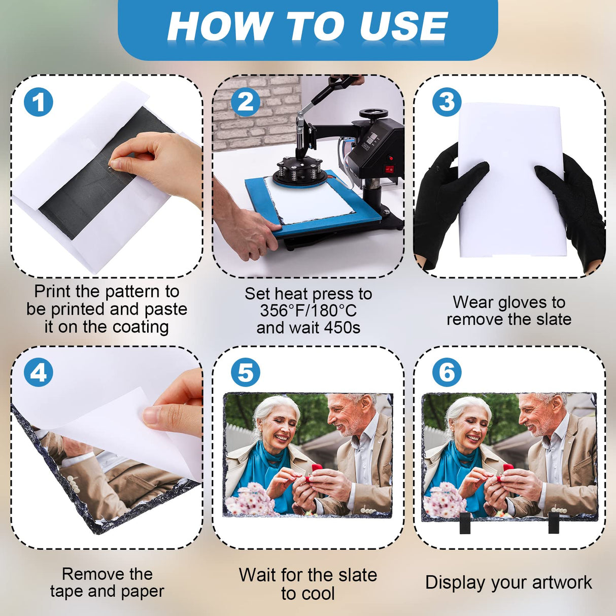 Gersoniel 10 Pcs Sublimation Slate Blanks 7.9 x 5.9 Inch Heat Thermal Transfer Rock Stone Photo Frame with Display Stand, Rectangular Sublimation Heat Press Picture Slate for DIY Desktop Souvenir Gift Gersoniel