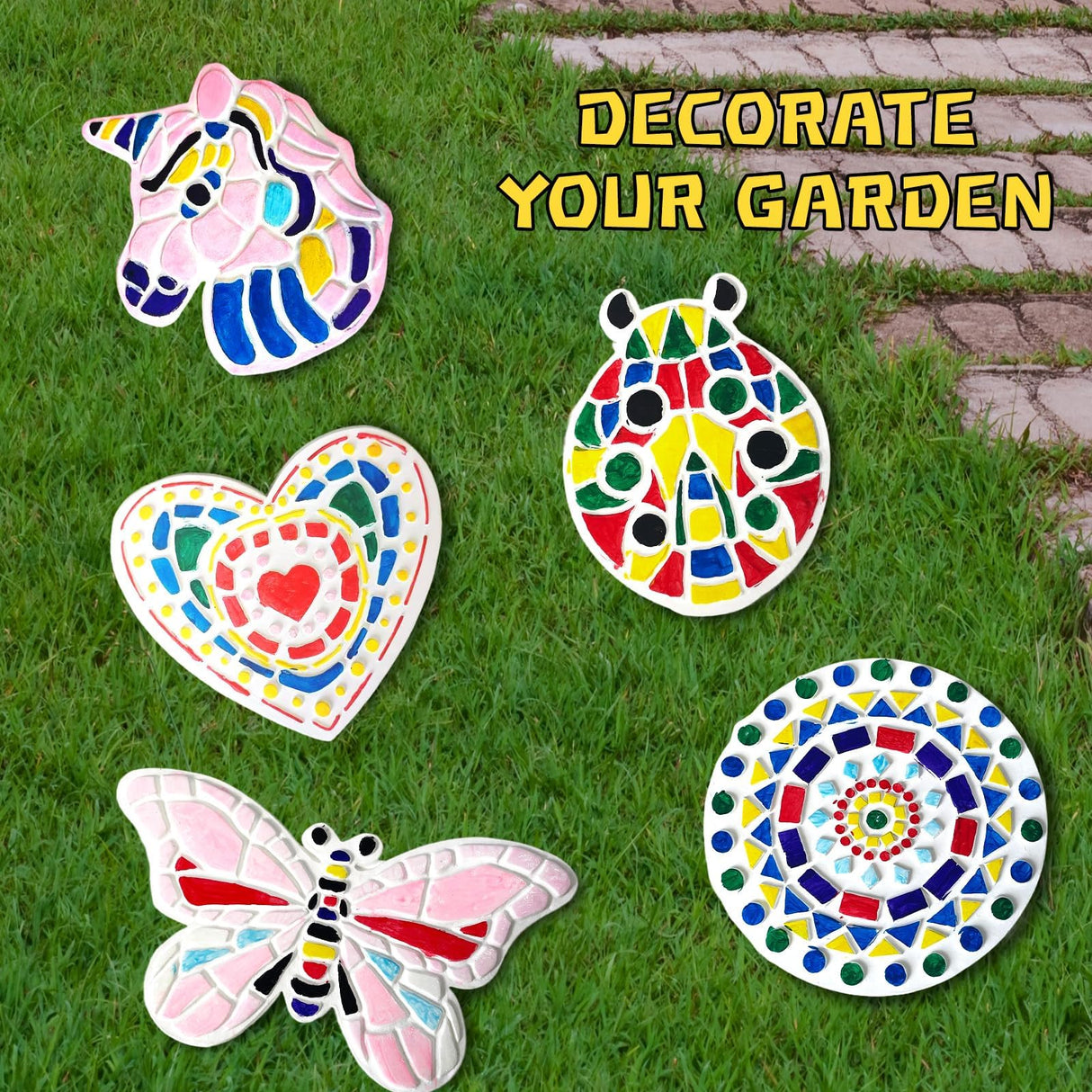 EggSun 8Pcs Stepping Stones Painting Craft Kit for Kids 4 8 6, DIY Garden Stones Outdoor Paint Your Own Ceramic Unicorn Arts and Crafts for Boys Girls Ages 4 7 9 10 12 Birthday Gifts EggSun