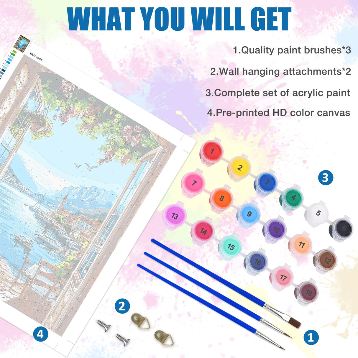 Lxmsja Sea View Paint by Numbers Kit for Adults, Coastal Nature Acrylic Paint by Numbers for Adults Beginner, DIY Craft Supplies Oil Painting Kits for Home Wall Decor 16x20 inch (No Frame) Lxmsja