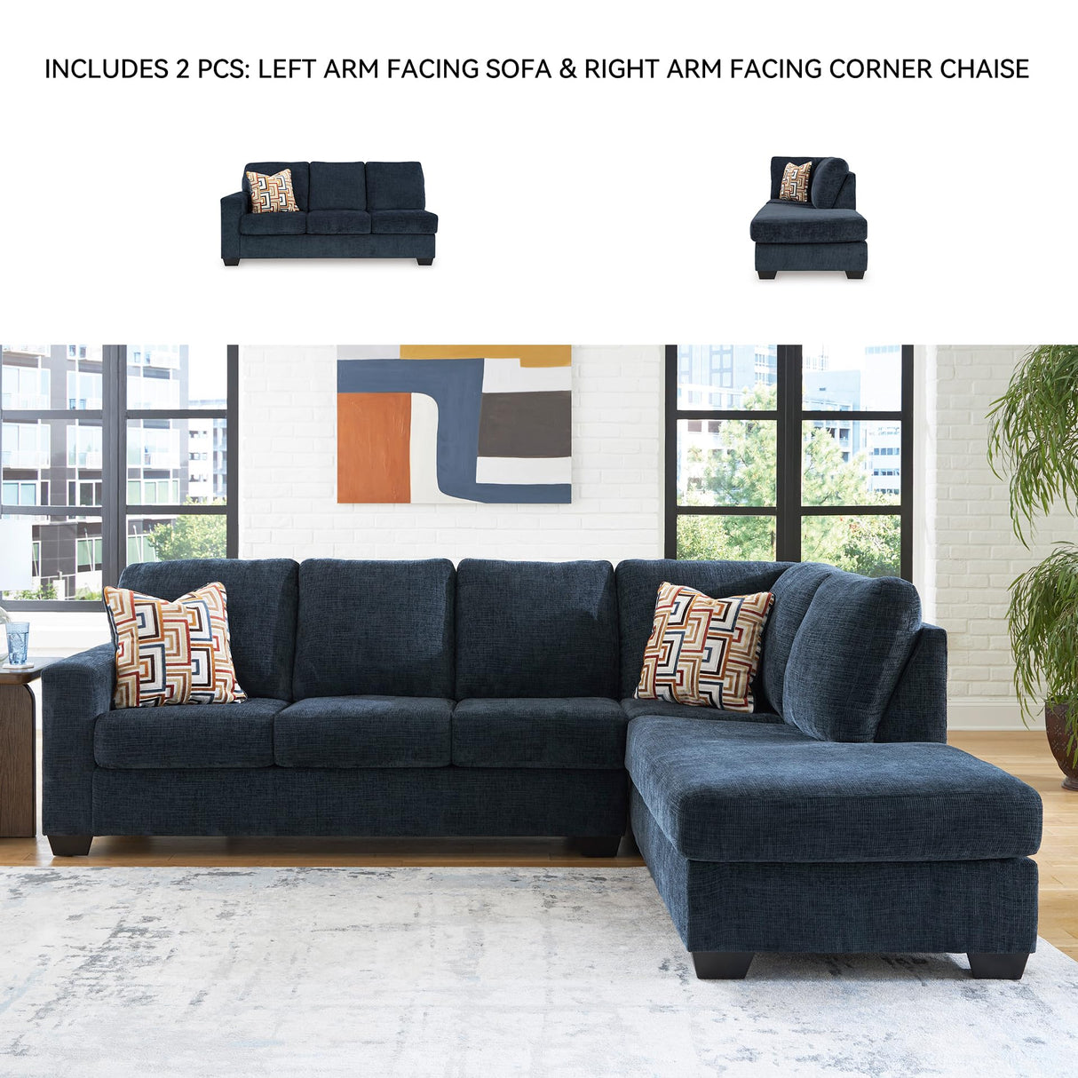 Signature Design by Ashley Aviemore Casual L-Shaped 2-Piece Sectional with Chaise for Living Room, Blue Signature Design by Ashley