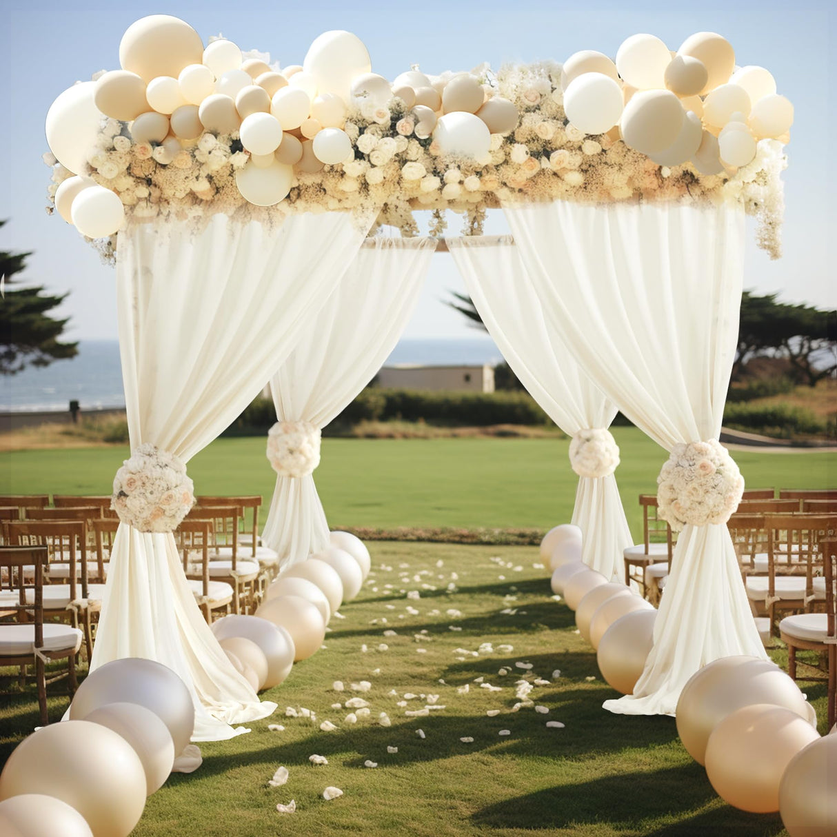 30" x 20Ft Wedding Arch Draping Fabric, 1 Panel Ivory Sheer Curtain Drapes Extra Wide & Long Backdrop Curtains for Wedding Arch Ceremony Birthday Party Decorations Party Talk