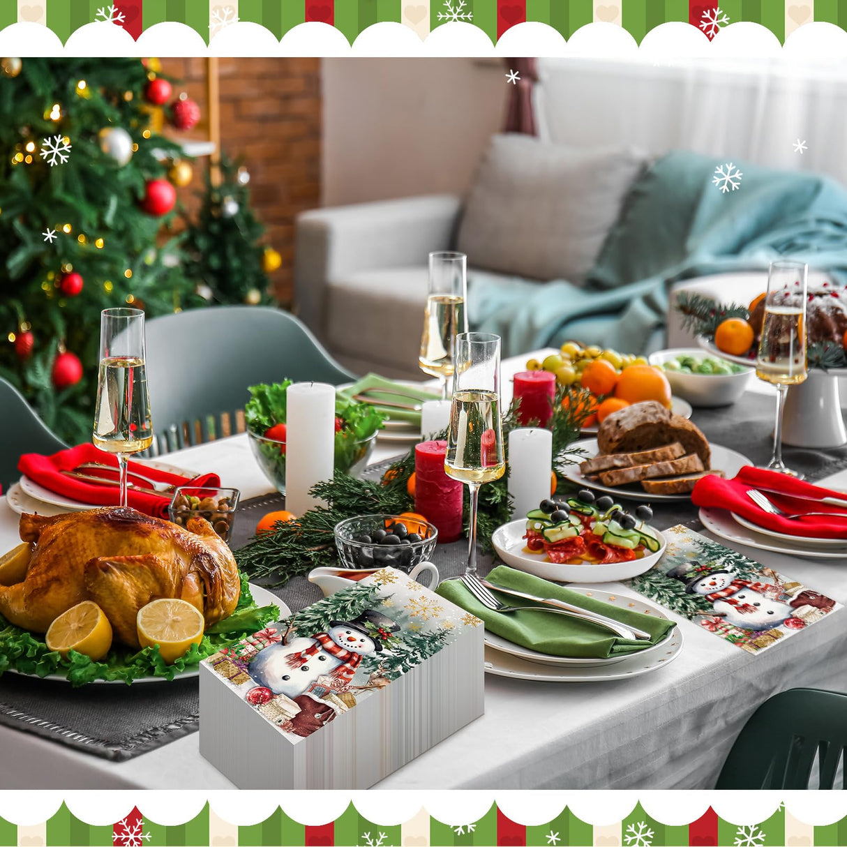 100 Pcs Christmas Guest Napkins 2 Ply Snowman Disposable Paper Napkins for Decoupage Snowflake Elk Xmas Tree Decorative Winter Christmas Cocktail Guest Hand Towel for Party Table Dinner Bathroom Janlaugh