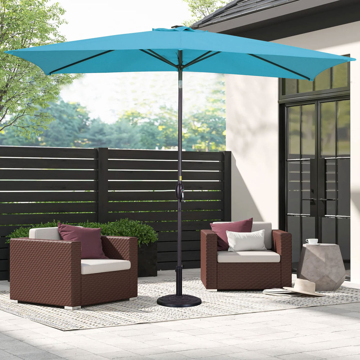 Aok Garden 6.5x10 ft Rectangular Patio Umbrella Outdoor Market Table Aluminum Pole Umbrella with Tilt and Crank 6 Sturdy Ribs for Deck Lawn Pool, Lake Blue Aok Garden