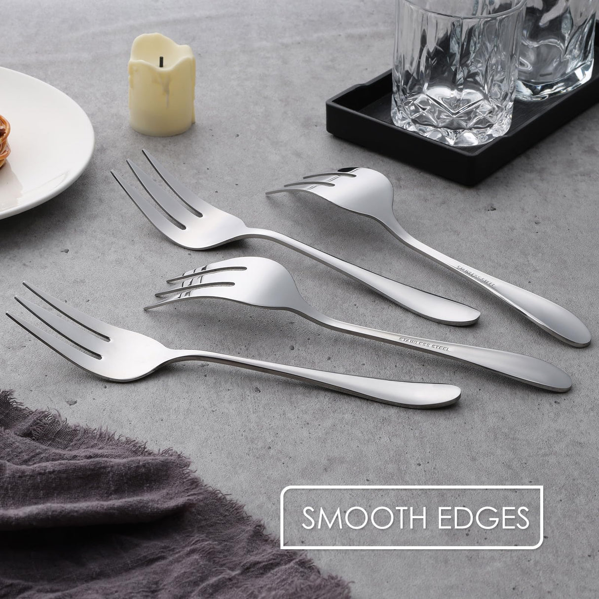 Stainless Steel Serving Forks, E-far 4-Piece Metal Hostess Serving Utensils Set for Meat Catering Buffet Party Kitchen Restaurant, Non-toxic & Dishwasher Safe E-far