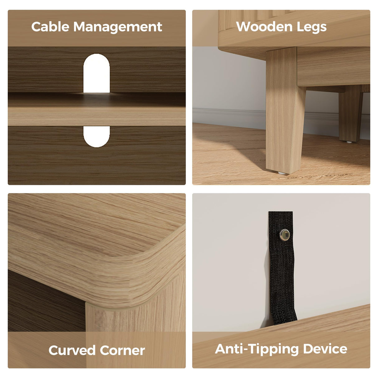 IRONCK TV Stand for 65 Inch TV, 59 Inch Entertainment Center with Storage and Charging Station, Modern Media Console with 3 Adjustable Shelf, Fluted Doors Design, Natural Oak IRONCK