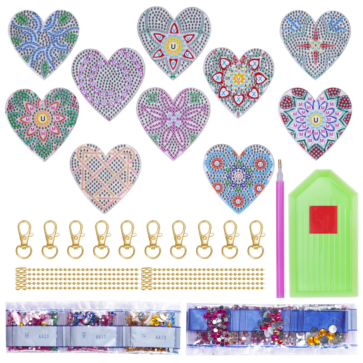 choyaxo 10 Pack Valentine's Day Diamond and Painting Keychain DIY Diamond and Painting Kits for Adult Beginners Love Heart Keychain choyaxo