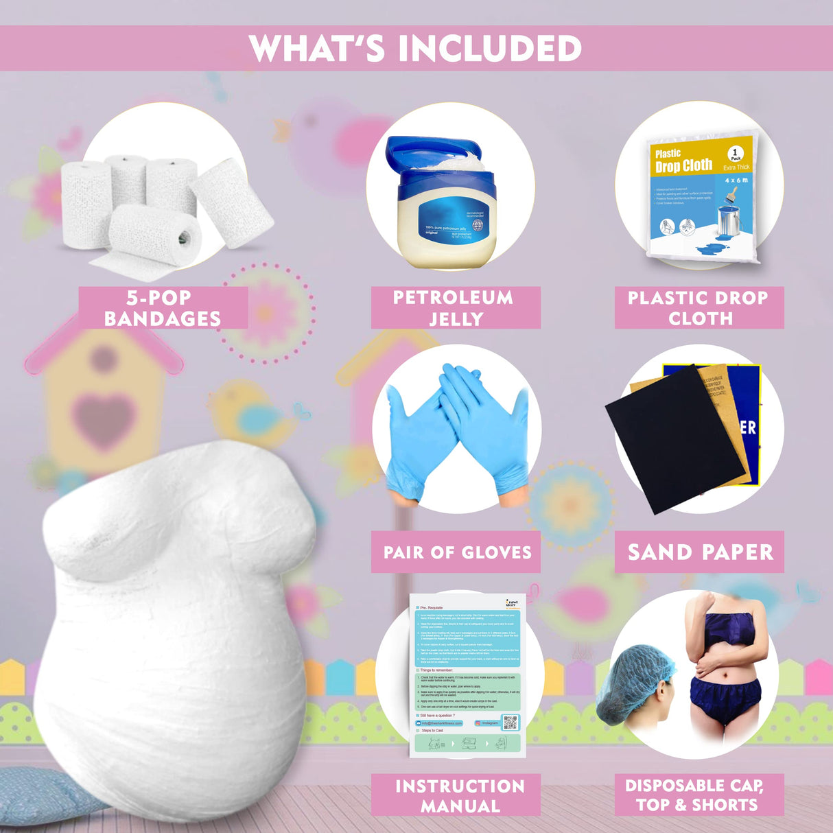 Crawl Story Belly Cast Kit Pregnancy-Baby Casting kit | With 5-Plaster Cloth Roll, Hanging Hardware & Decorative items| Perfect Baby Shower & Pregnancy Gifts|Pregnancy Belly casting kit baby bump cast Crawl Story