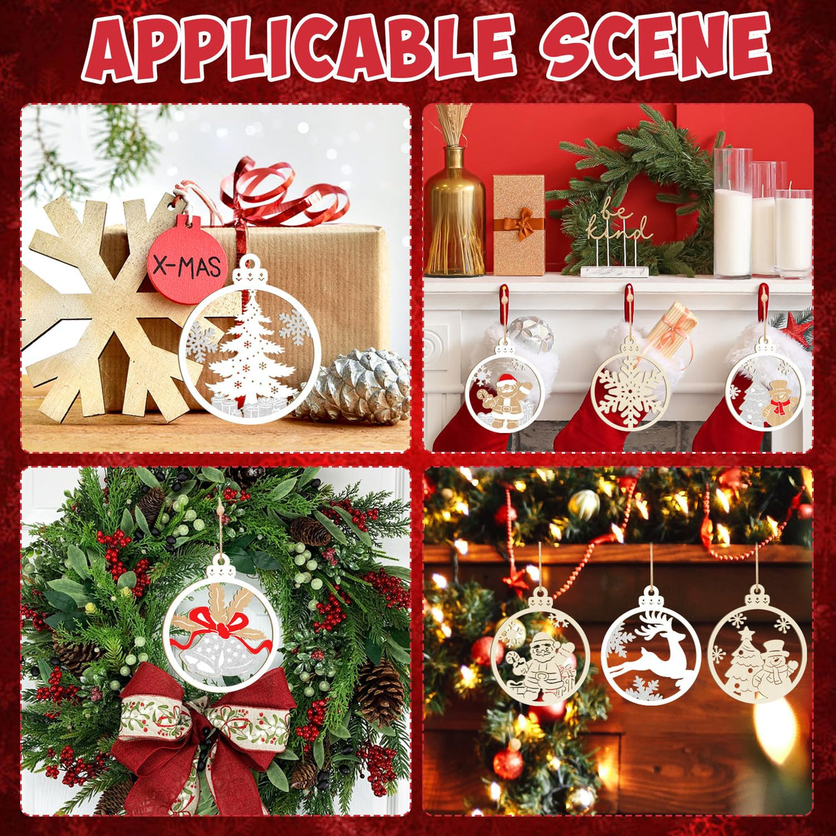 36PCS Wooden Hollow Christmas Ornaments for Paint Christmas Tree Decorations 6 Styles, DIY Blank Unfinished Wood Reindeer Santa Claus Snowman Snowflake Angle Cutouts for Crafts Winter Hanging Decora Sophena