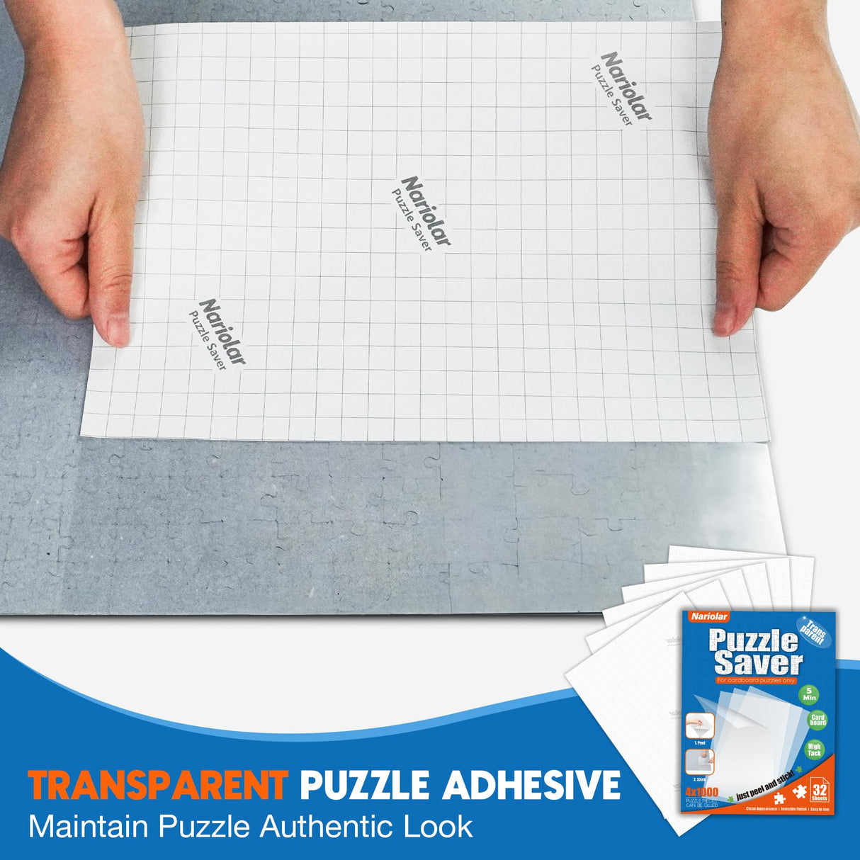 Nariolar Ultra-Adhesion Transparent Puzzle Glue Sheets, 32 Puzzle Saver Sheets for Preserving Up to 4x1000-Piece Jigsaws Nariolar