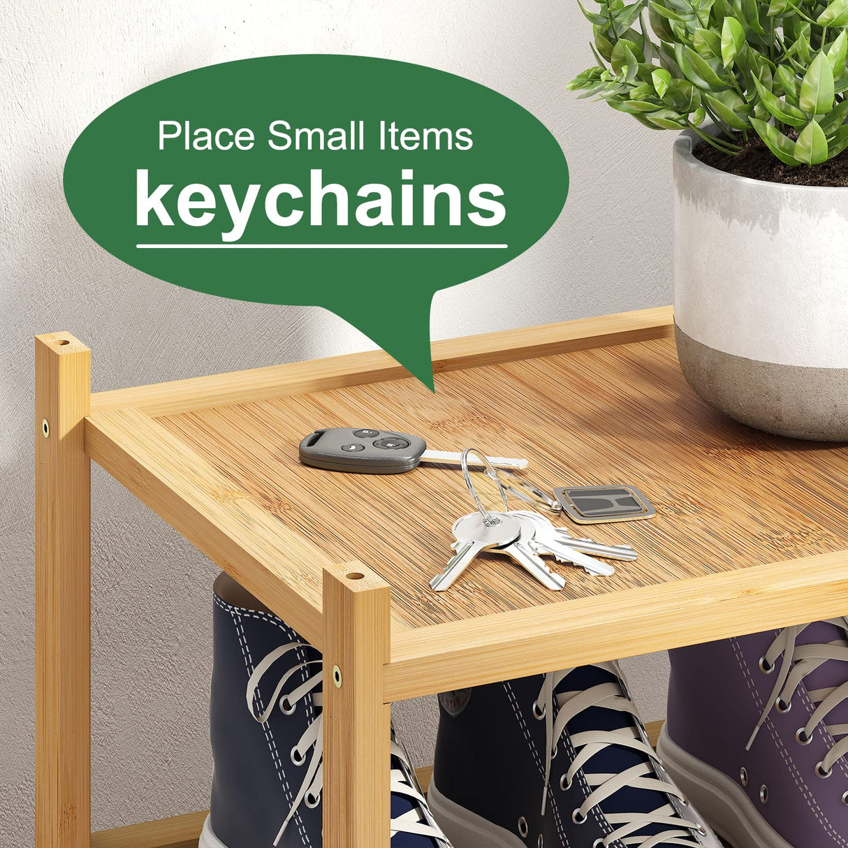 kiplant Small Shoe Rack, 2-Tier Bamboo Wood Shoe Rack for Entryway, Stackable Shoe Organizer for Hallway Closet, Free Standing Shoe Racks for Indoor & Outdoor kiplant