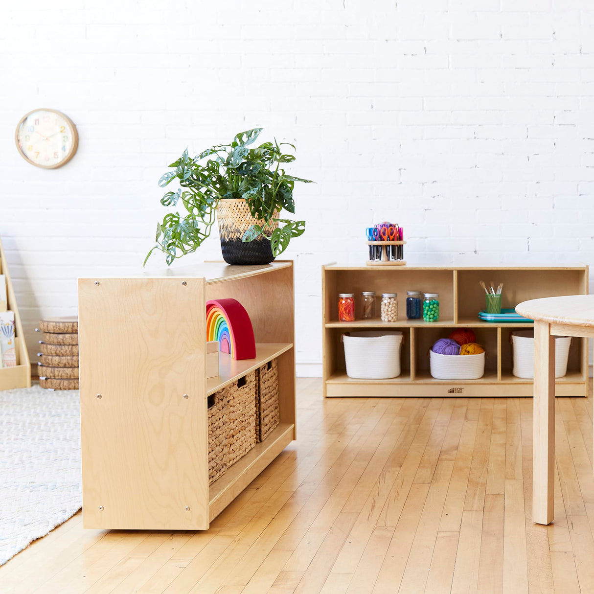 ECR4Kids 5-Compartment Mobile Storage Cabinet, 24in, Classroom Furniture, Natural ECR4Kids