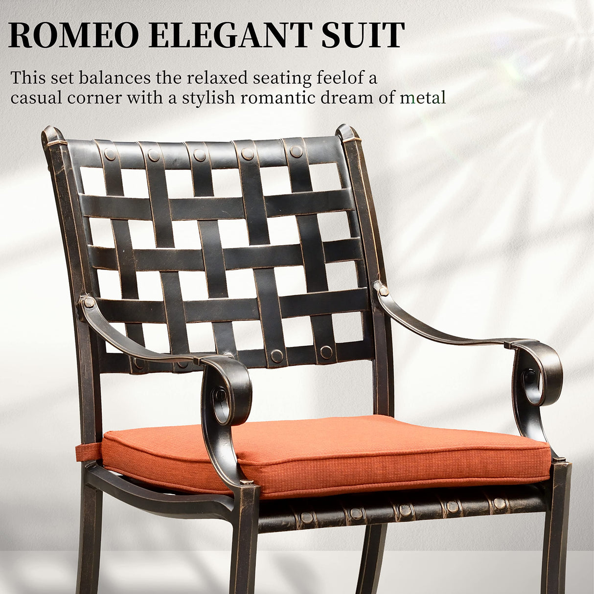 PURPLE LEAF 7 Pieces Outdoor Dining Set Cast Aluminum with 6 Armchairs and 47" Round Table, Cushion and Pillow Included, for Lawn Yard Garden Patio Dining Sets, Brick Red PURPLE LEAF