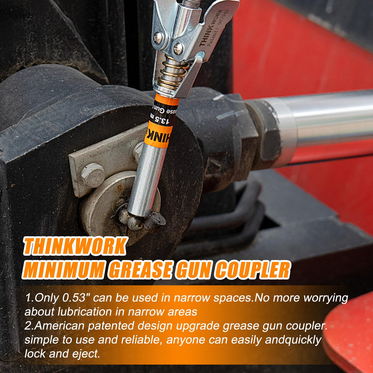 THINKWORK Grease Gun Coupler Set, Double Handle Extra Reach Strong Lock on Greases Gun Couplers with 90°Grease Coupler Adaptor, 12000 PSI Compatible with All Grease Guns 1/8" NPT Grease Gun Fitting THINKWORK