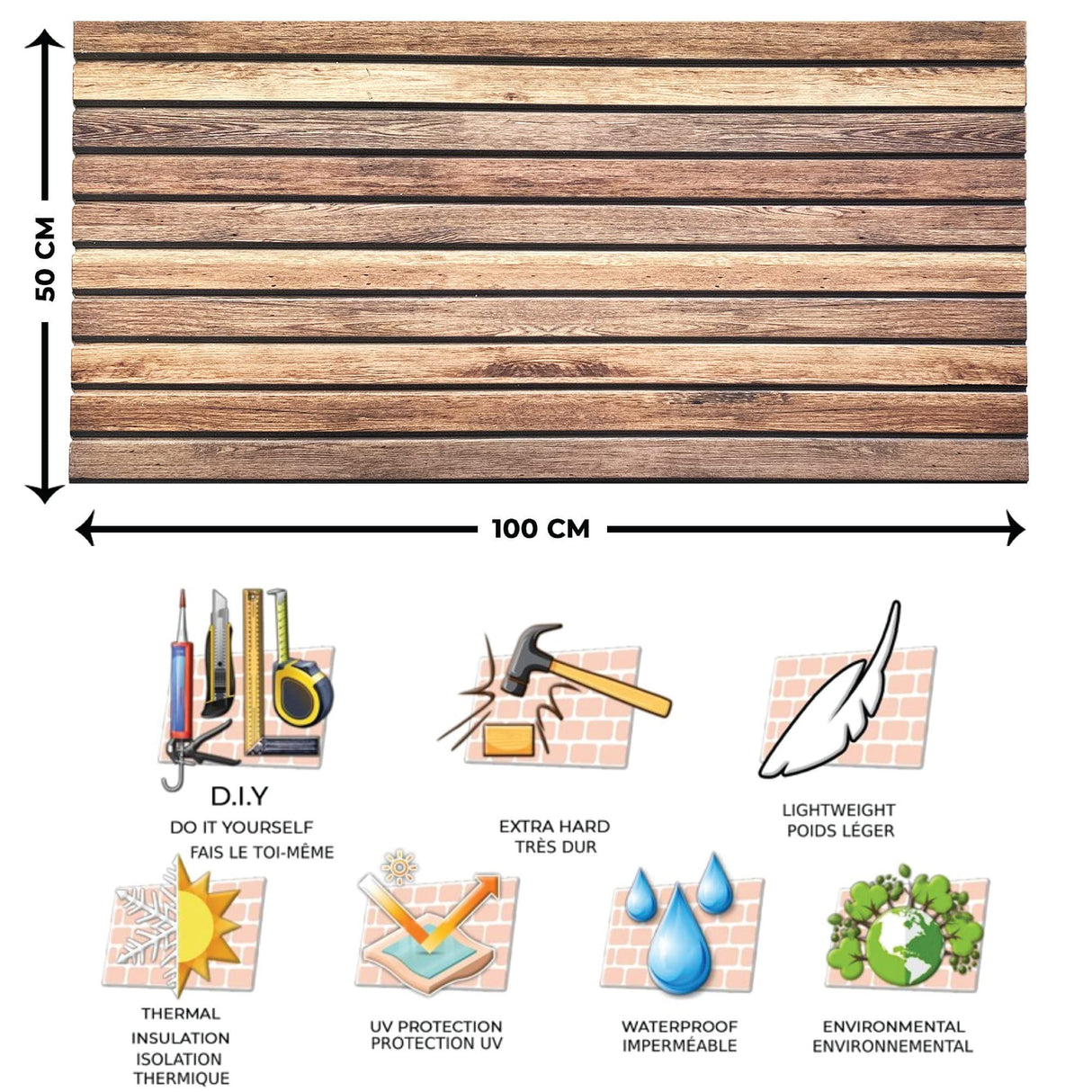 Dundee Deco 3D Wall Panels Wooden Effect - Cladding, Distressed Brown Wood Look Wall Paneling, Styrofoam Facing for Interior and Exterior Applications, DIY, Sample, Size 10 x 10 in. Dundee Deco