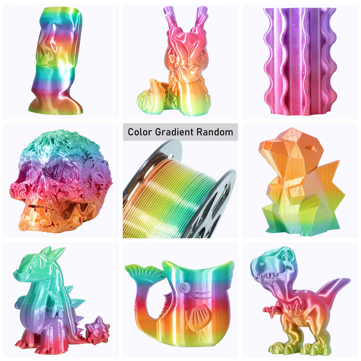 1.75mm 1Kg Silk Shiny PLA Most Basic Popular Multicolored Fast Color Change Rainbow 3D Printing Filament, Color Change Gradually Random Quickly, 2.2lbs 3D Printing Material by MIKA3D MIKA3D