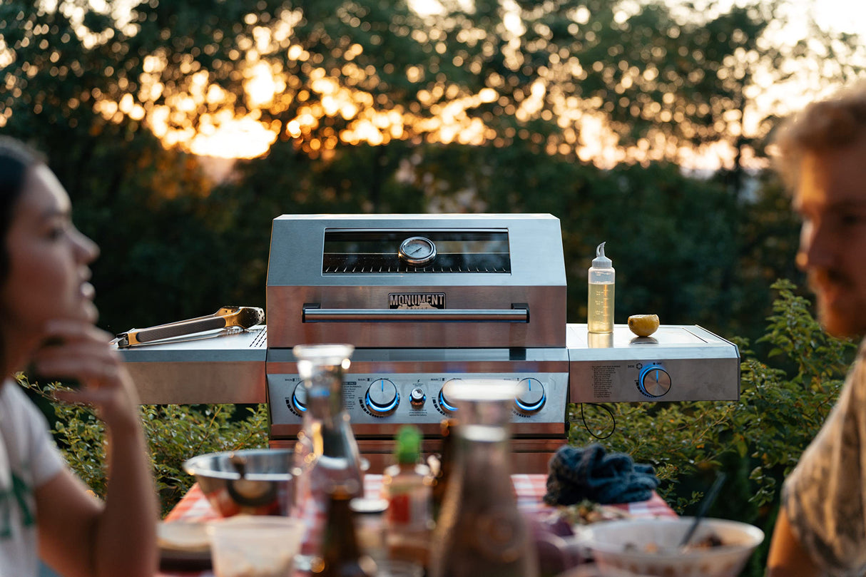 Monument Grills Larger 4-Burner Propane Gas Grills bbq Stainless Steel Heavy-Duty Cabinet Style with Knob Controls Side Burner Mesa 400m with Smoker Box (2 Items) Monument Grills