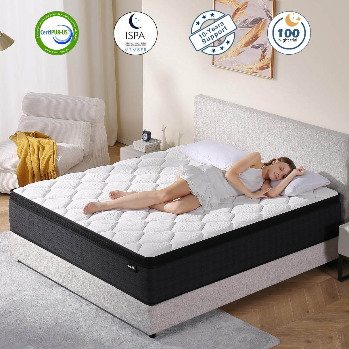 DEHIJU Full Size Mattress, 12 Inch Hybrid Memory Foam Full Mattress in a Box, Pressure Relief, Medium Firm, CertiPUR-US DEHIJU