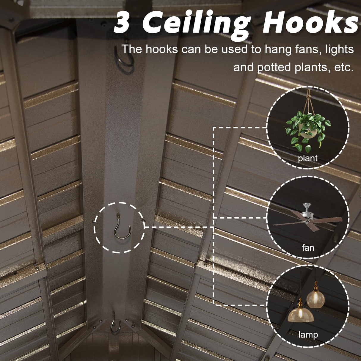 Domi 6x10FT Hardtop Grill Gazebo, Outdoor BBQ Gazebo with Double Galvanized Steel Roof, Metal Permanent Sun Shade Grill Canopy Shelter with 2 Storage Cabinets and Ceiling Hooks for Patio Yard, Brown domi outdoor living