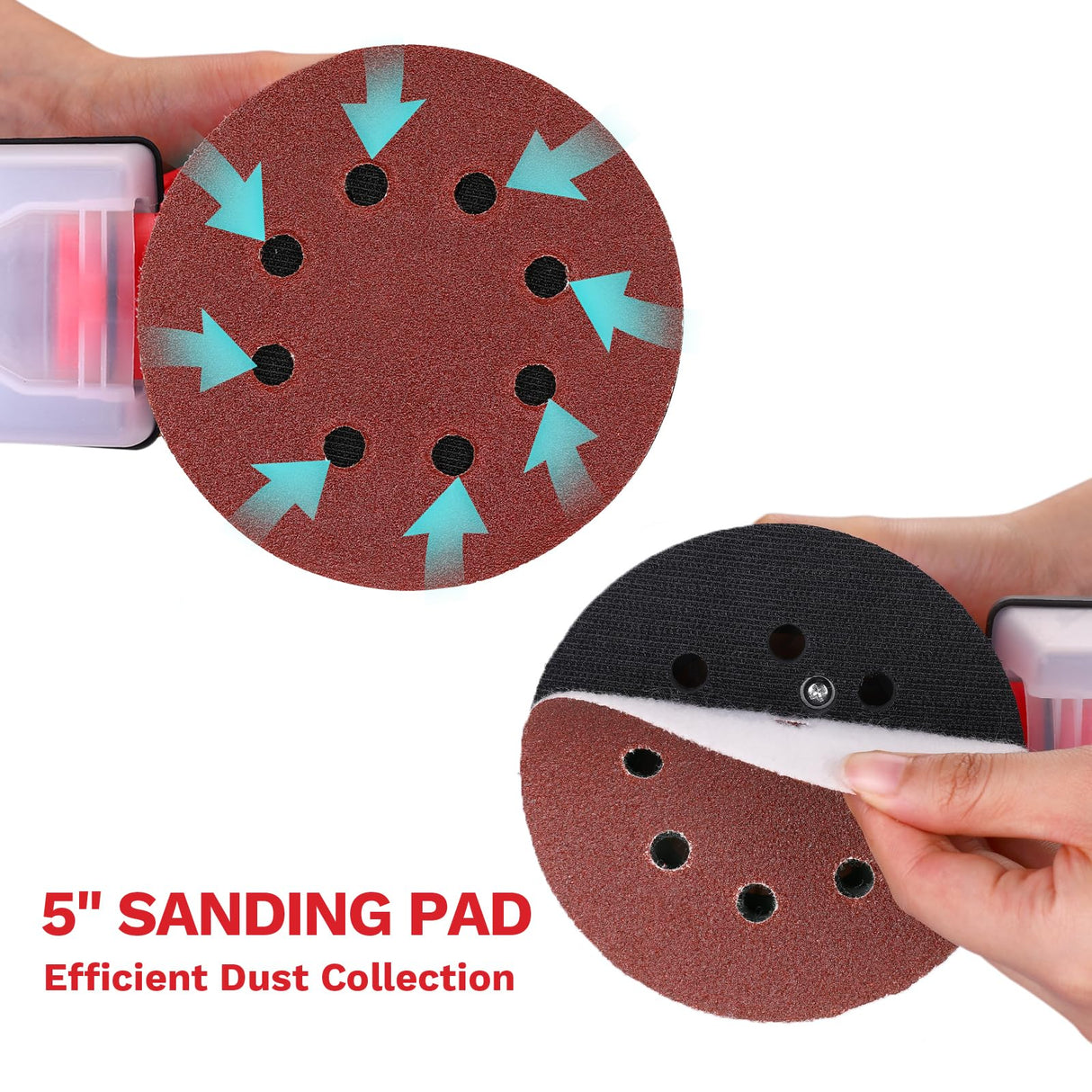 Orbital Sander Corded Hand Sander: DEKOPRO 20V 5" Random Orbital Sander with Dust Box, 6 Various Speeds Electric Palm Sander with Dust Box, 16Pcs Sandpapers for Woodworking & Sanding (Red) DEKOPRO