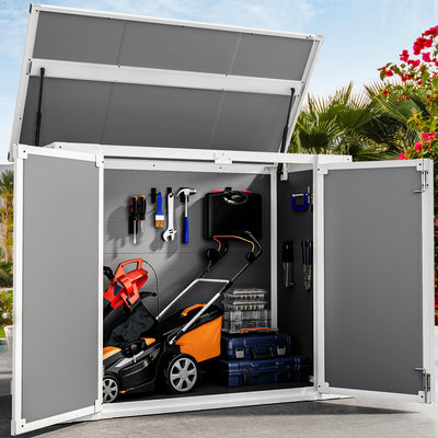 DWVO 41Cu.ft Horizontal Resin Storage Shed Without Shelf, All Weather 4.7x2.5 FT Outdoor Storage Shed with Hydraulic Struts, 3 Locks, Lockable to Floor for Garden Tools, Trash Cans, Gray