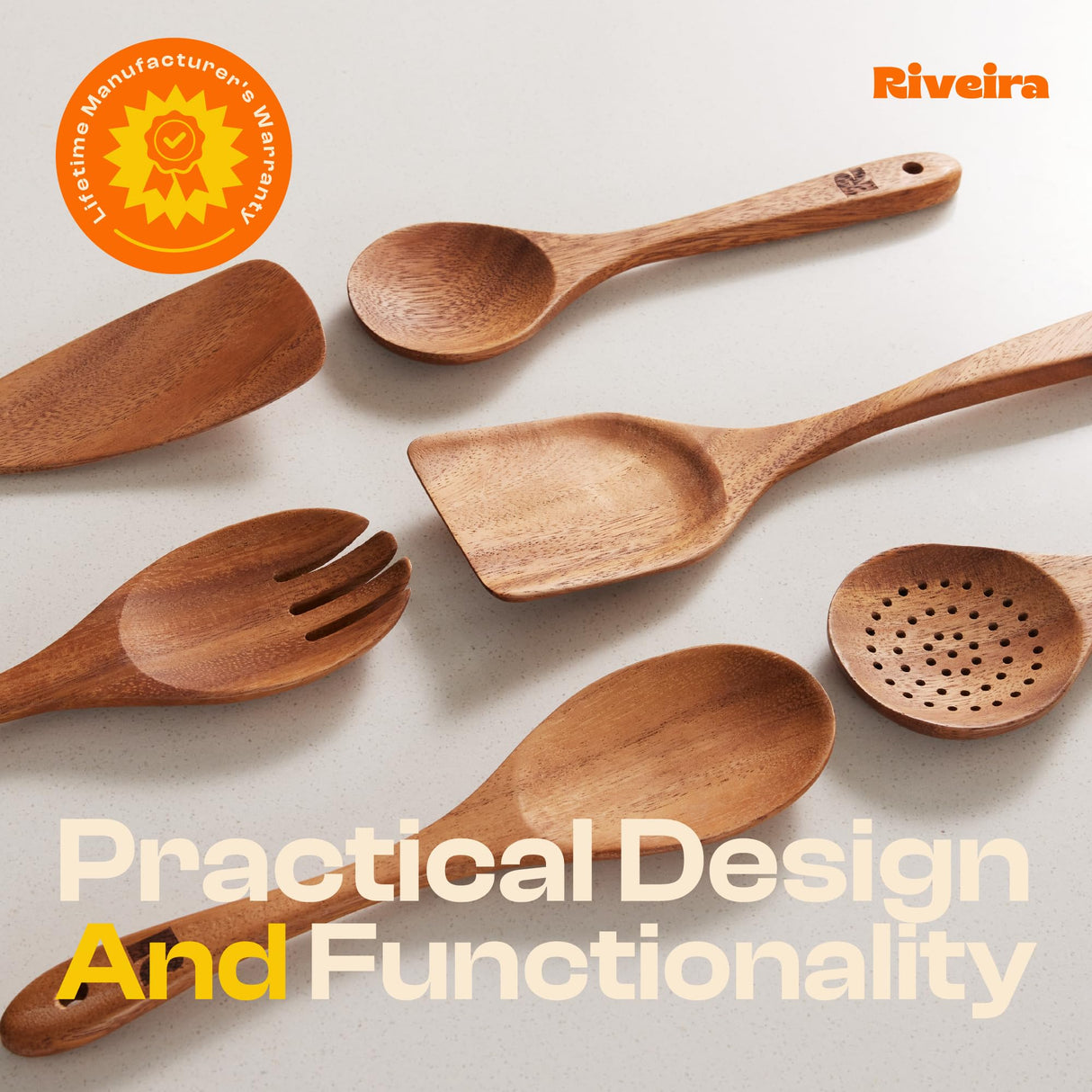 Riveira Walnut Wooden Spoons for Cooking Set of 6 – Natural Walnut Wooden Cooking Utensils, Wooden Spatula, Wooden Spoon - Premium Quality Wooden Utensil Set for Non-Toxic Cooking Riveira