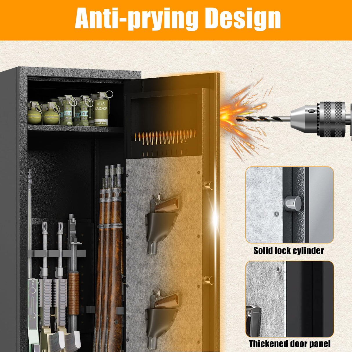 Leariso Biometric Gun Cabinet, Home Safes for Rifles and Pistols, Rifle Gun Safe for Handgun with Adjustable Shelves and Pockets, Gun Cabinet with Alarm Function, Gun Locker, Easy Installation Leariso