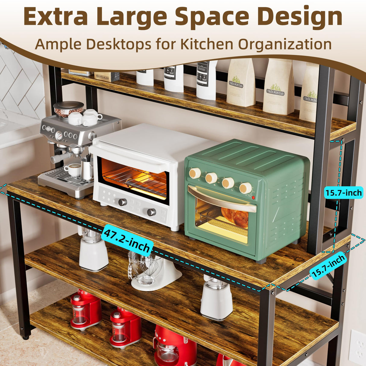 Aquzee Bakers Racks for Kitchens with Storage, 6 Tiers Large(47.2“W x 15.7”D x 70.8" H) Kitchen Stand with Hutch, Freestanding Organizer with Shelves,Rustic Brown Aquzee