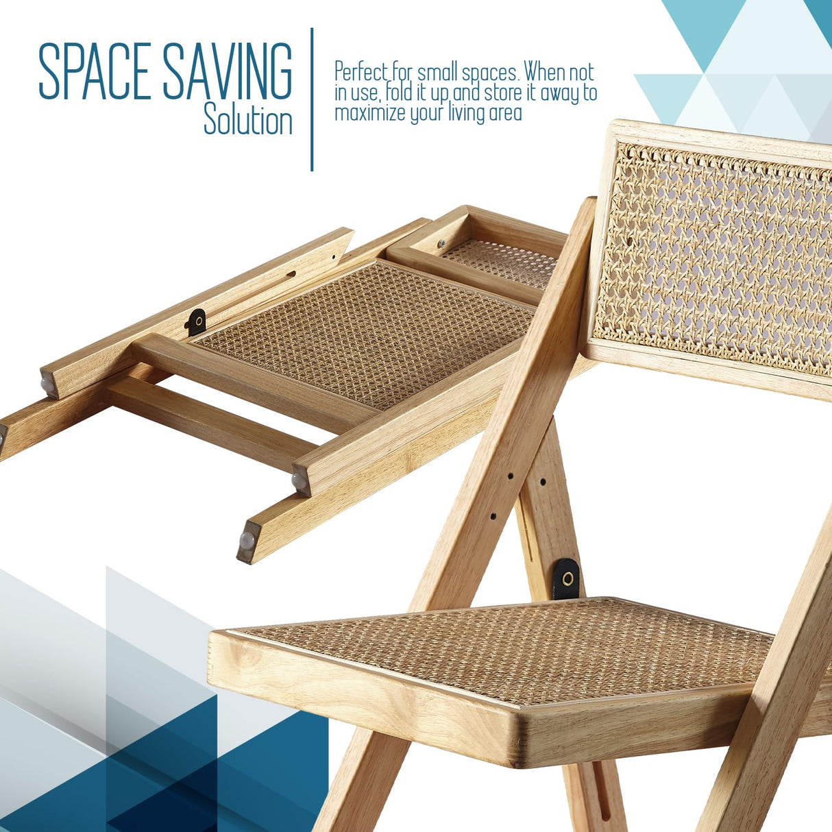 ISL Furnishings Ibiza Rattan Chair, Natural, Set of 2 – Modern Folding Rattan Chairs for Outdoor Dining, Patio, Accent Chair for Living Room and Office, Foldable Space-Saver Design ISL Furnishings