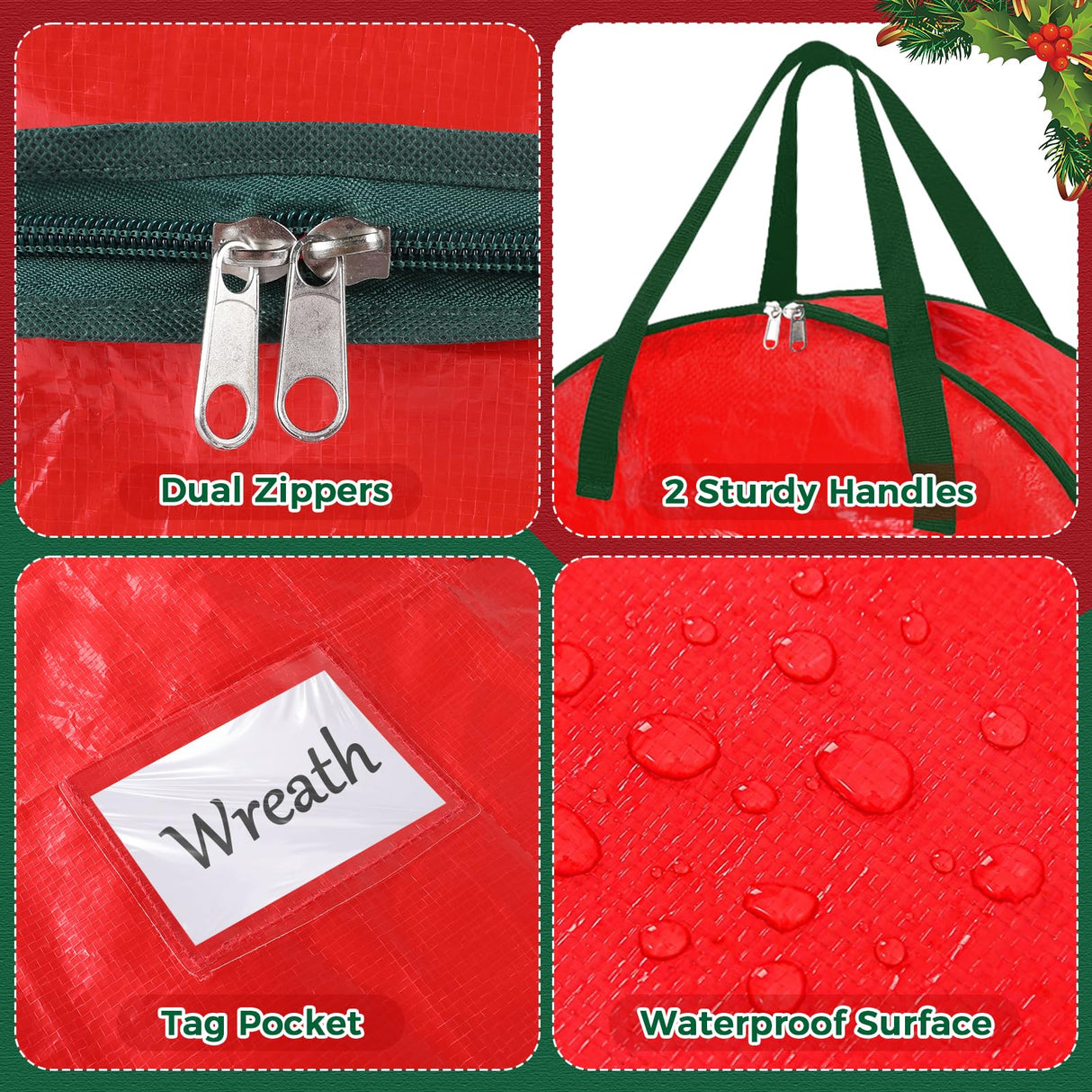 DeckTheHalls Christmas Wreath Storage Container, 2-PACK Waterproof Christmas Storage with Secure Zipper, Reinforced Carry Handles, Year-Round Protection for Christmas Garland & Holiday Decor (36 Inch) DeckTheHalls