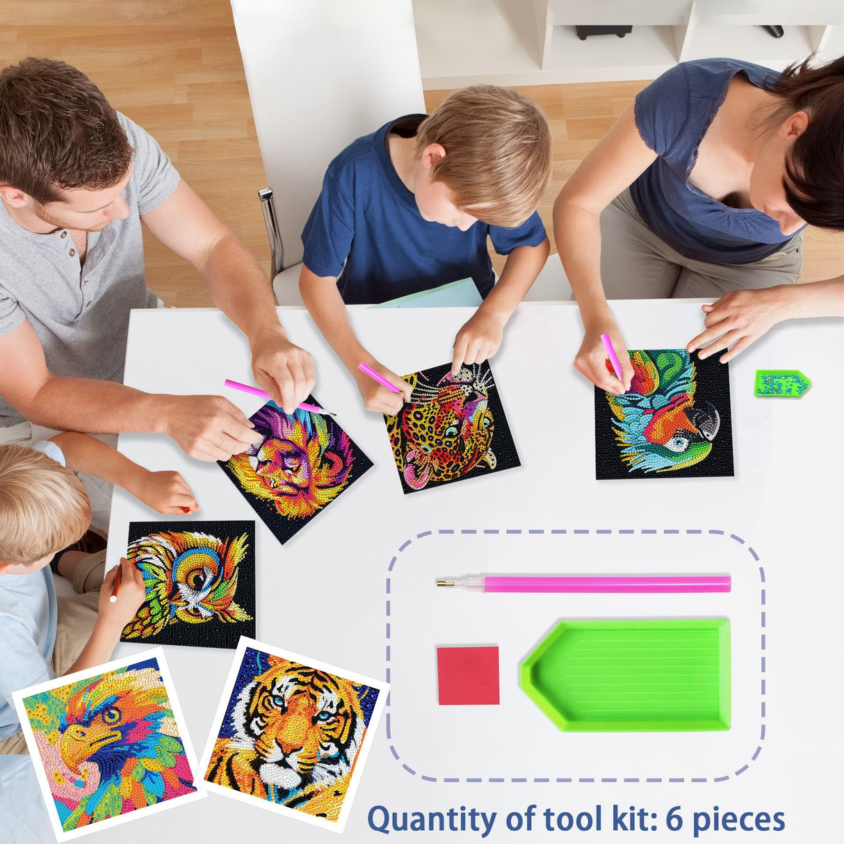 UiSdfuy Diamond Painting for Kids 8-12, 6 Pcs Diamond Dots Kits for Kids Ages 8 9 10 12, Arts & Crafts Gift for Boys & Girls | 6 Pack Animal Gem Art 6" x 6" (6-Tiger) UiSdfuy